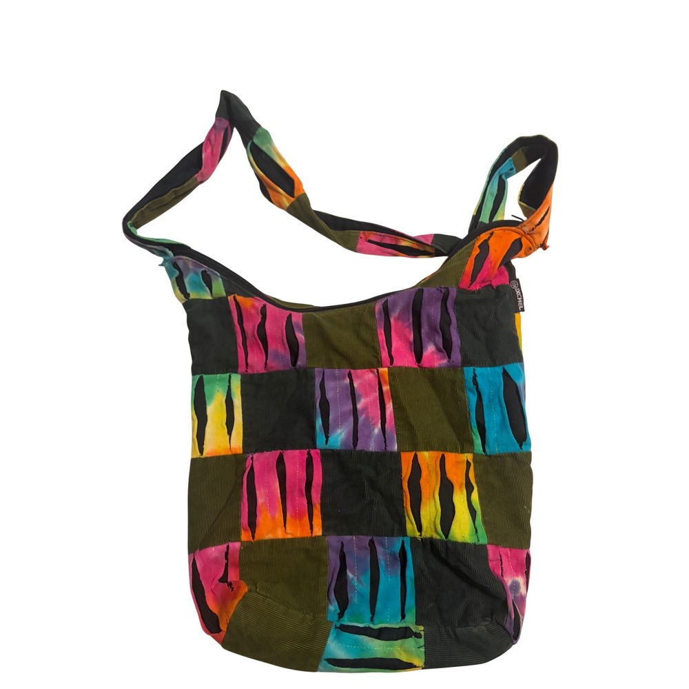 Ixchel Hobo Bag Patchwork Razor Cut Tie Dye Corduroy Boho Crossbody Multicolored